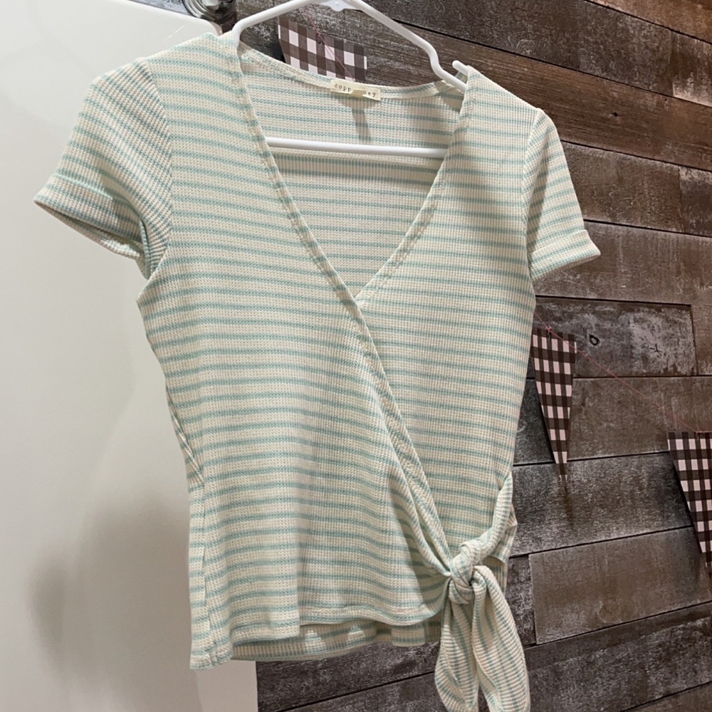 Pastel Blue and White Striped Tie Shirt